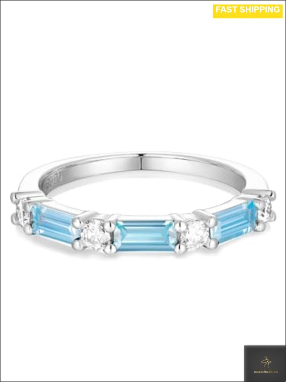 Sterling Silver Half Eternity Band 7 Stone Emerald Cut Stackable Wedding Ring